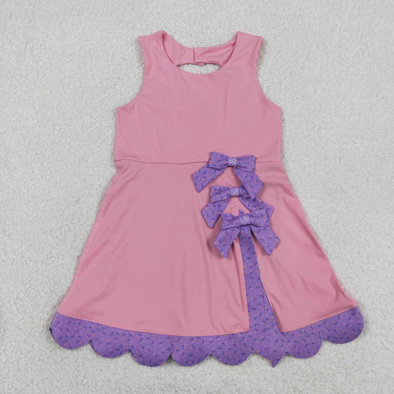 Toddler Purple Flowers Girls Pink Sleeveless Active With Purple Bow