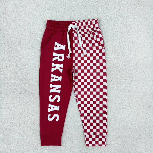 P1062 Teams Arkansas Vinyl & Checkered Print Kids Bottom Joggers Split Pants