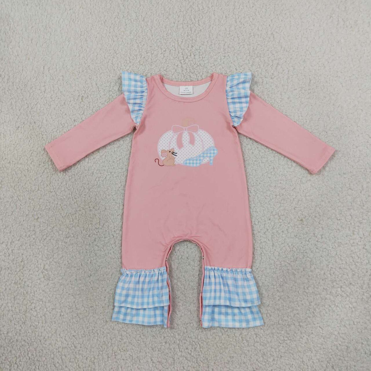 Baby Girls Pink Pumpkin Mouse Long Sleeve Romper with Ruffle
