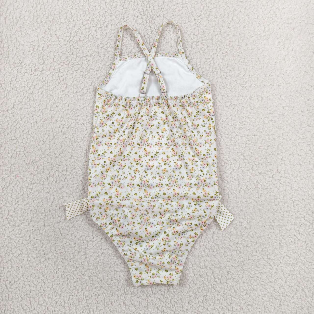 S0723 Small Floral Print Baby Girls 1 Piece Swimsuit With Ruffle