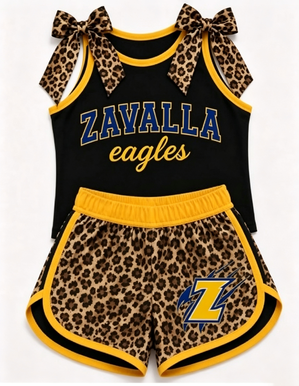 (Custom Design Preorder MOQ 5) Teams Zayalla Eagles Bows Vest Top Leopard Shorts Mommy and Me Summer Clothes Set