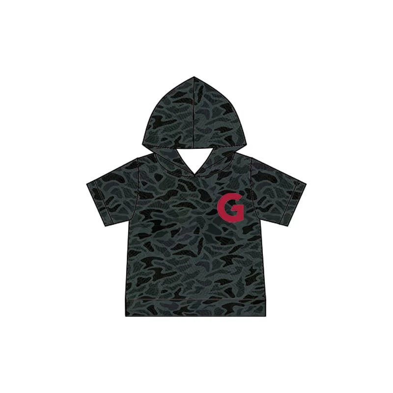(Custom Design Preorder MOQ 5) Baby Boys Black Camo G Team Short Sleeve Hoodies Top
