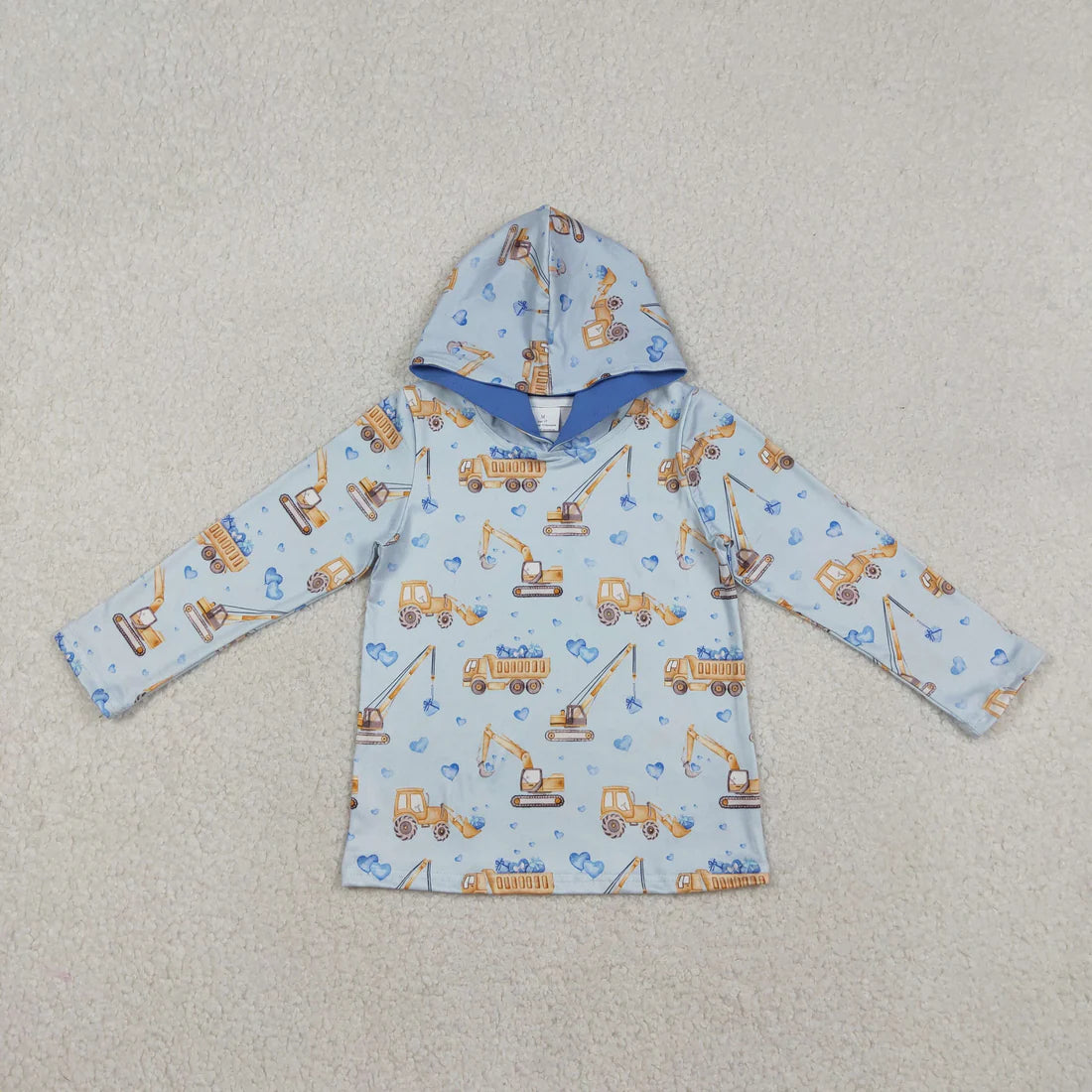 Baby Boys Blue Hearts Excavators Valentines Hoodies To