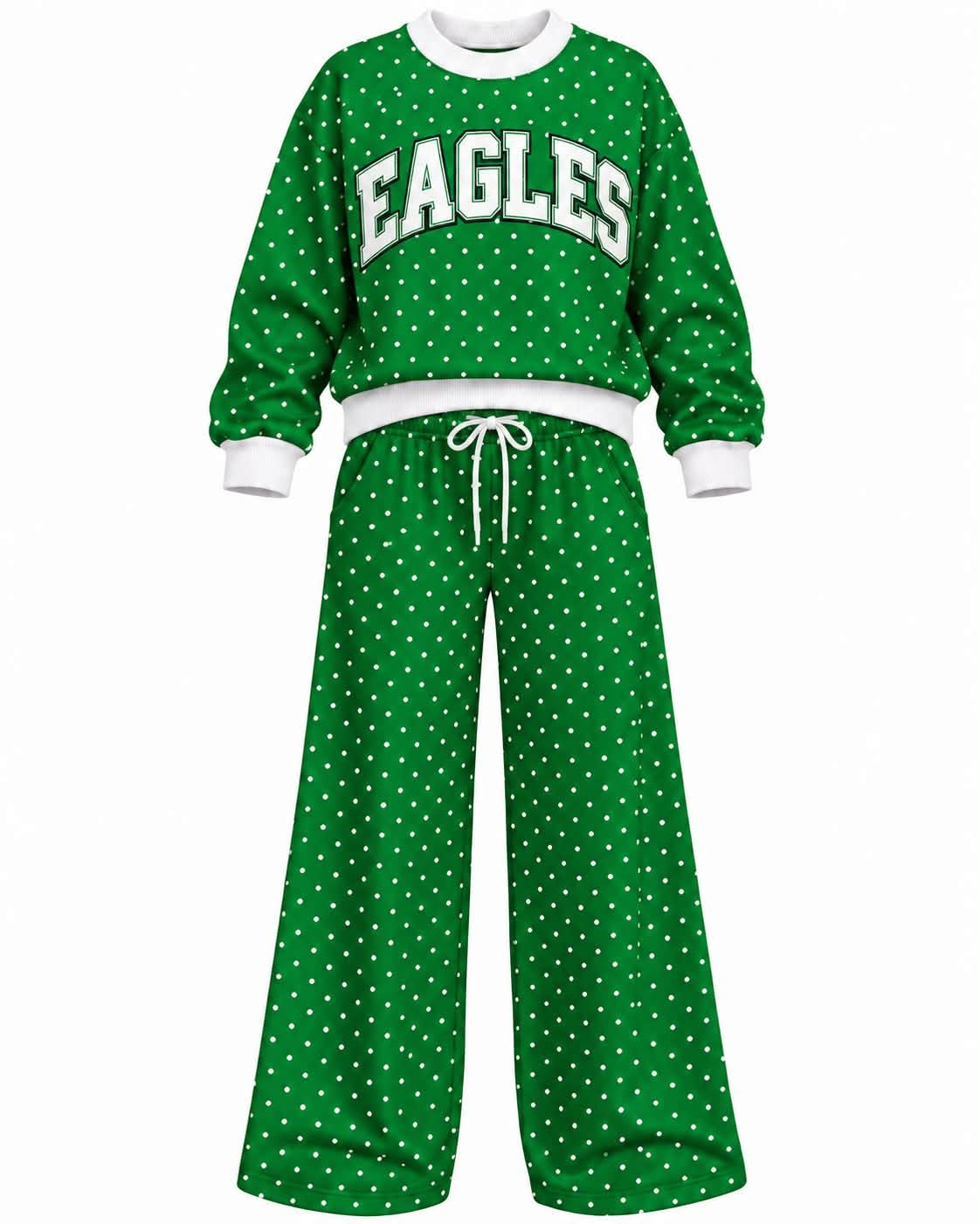Preorder( 5 MOQ) Baby Girls Eagles Green Polka Dot Outfit