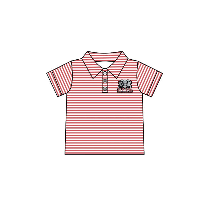 (Custom Design Preorder MOQ 5) Baby Boys Short Sleeve Red Stripe Alabama Elephant Team Button Polo Shirt Top