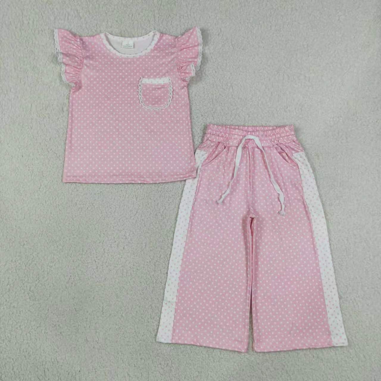 Sibling Baby Girls Ruffle Sleeve Top Wide Leg Polka Dot Outfit