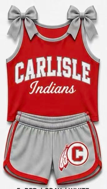 (Custom Design Preorder MOQ 5) Girls Carlisle Bow Strap Tank & Black Shorts Sport Team Outfit