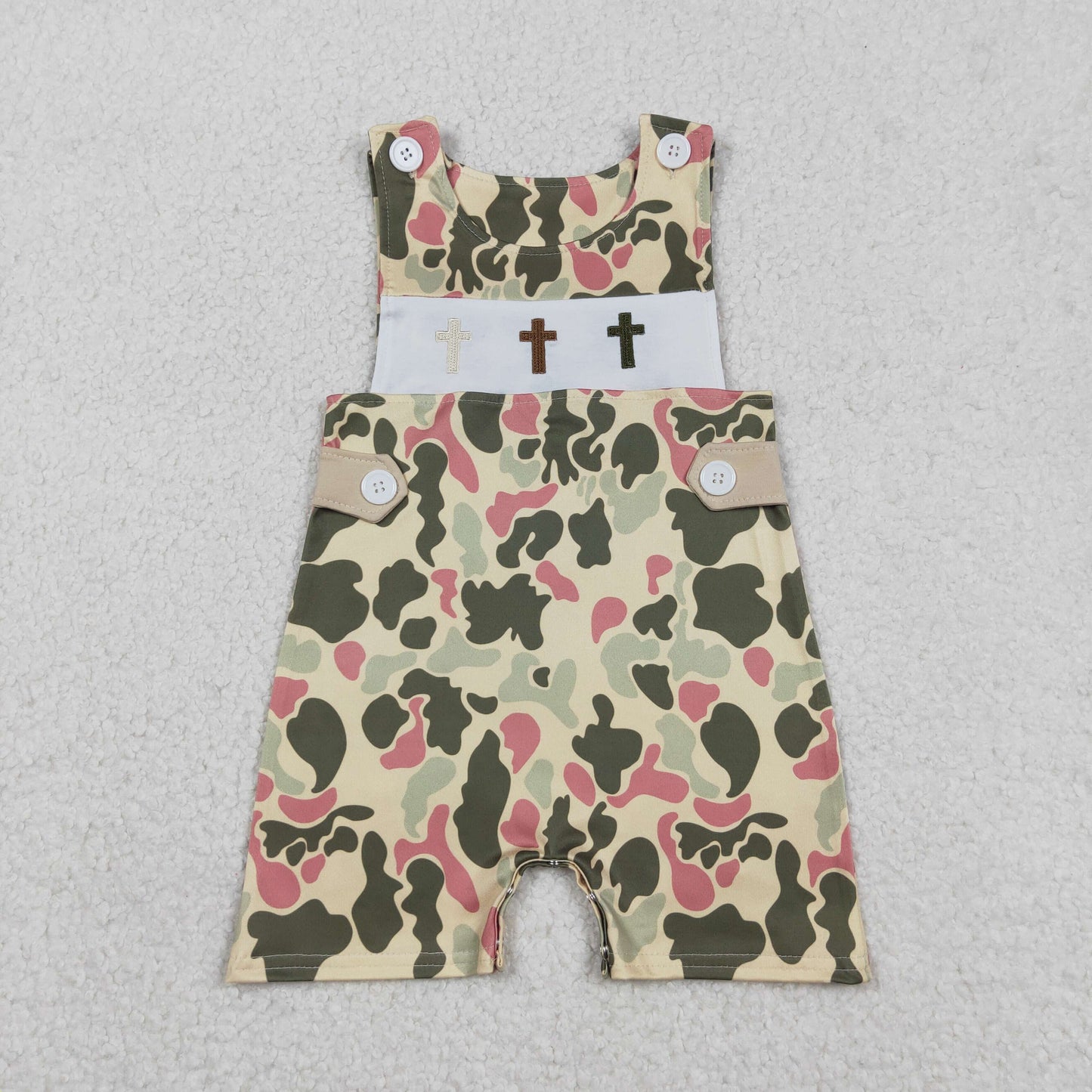 Sibling Baby Boys Embroidery Crosses Camo Easter T-shirts Shorts Rompers