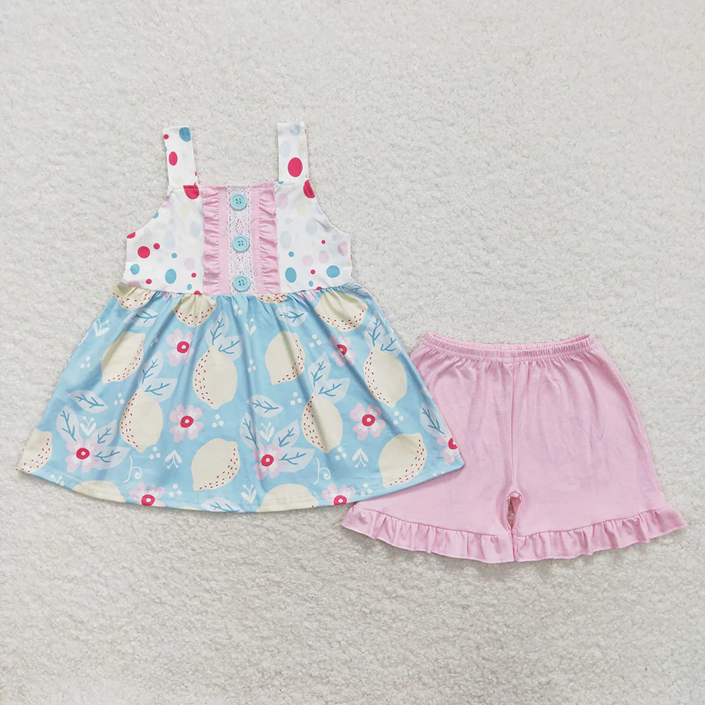 Baby Girls Lemon Straps Top Ruffle Shorts Outfit