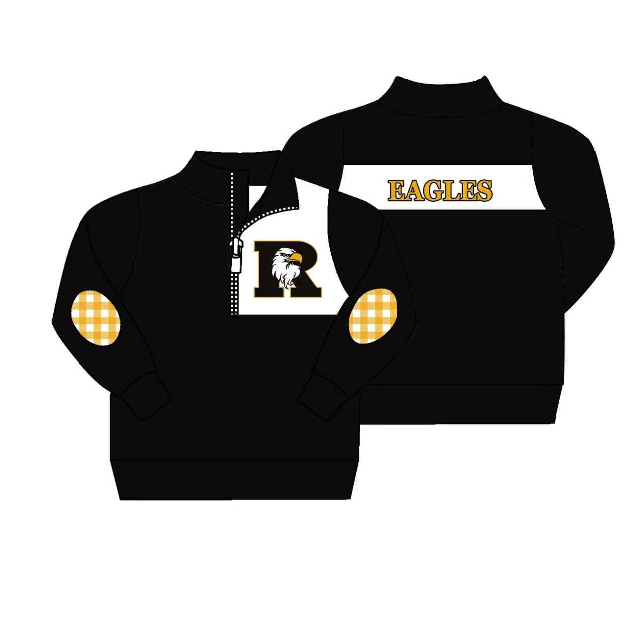 (Custom Design Preorder MOQ 5) Teams Eagles Black Print Kids & Adult Long Sleeve Zipper Pullover Yoga Top