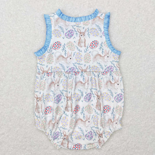 Baby Girls Easter Rabbit Flowers Sleeveless Bubble Romper
