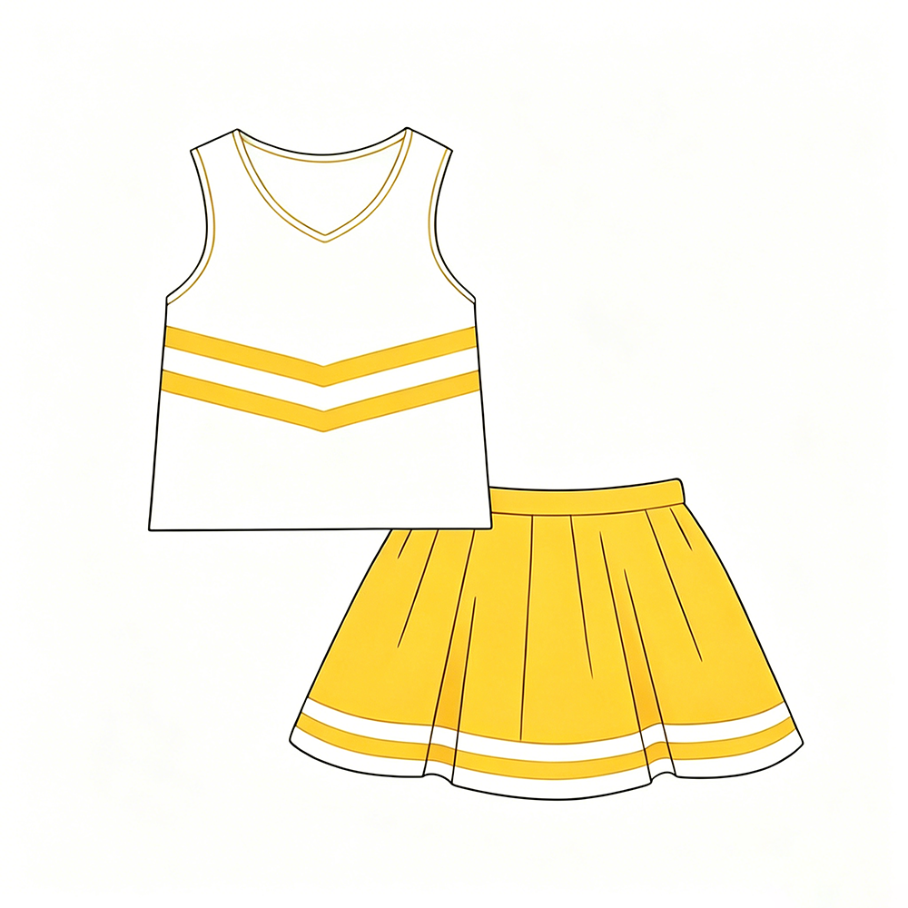 (Custom Design Preorder MOQ 5) Teams Vest Top Yellow Skort Girls Summer Cheer Clothes Set
