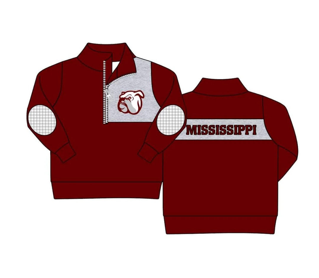(Custom Design Preorder MOQ 5) Teams Mississippi Wine Boys Zipper Pullover Top