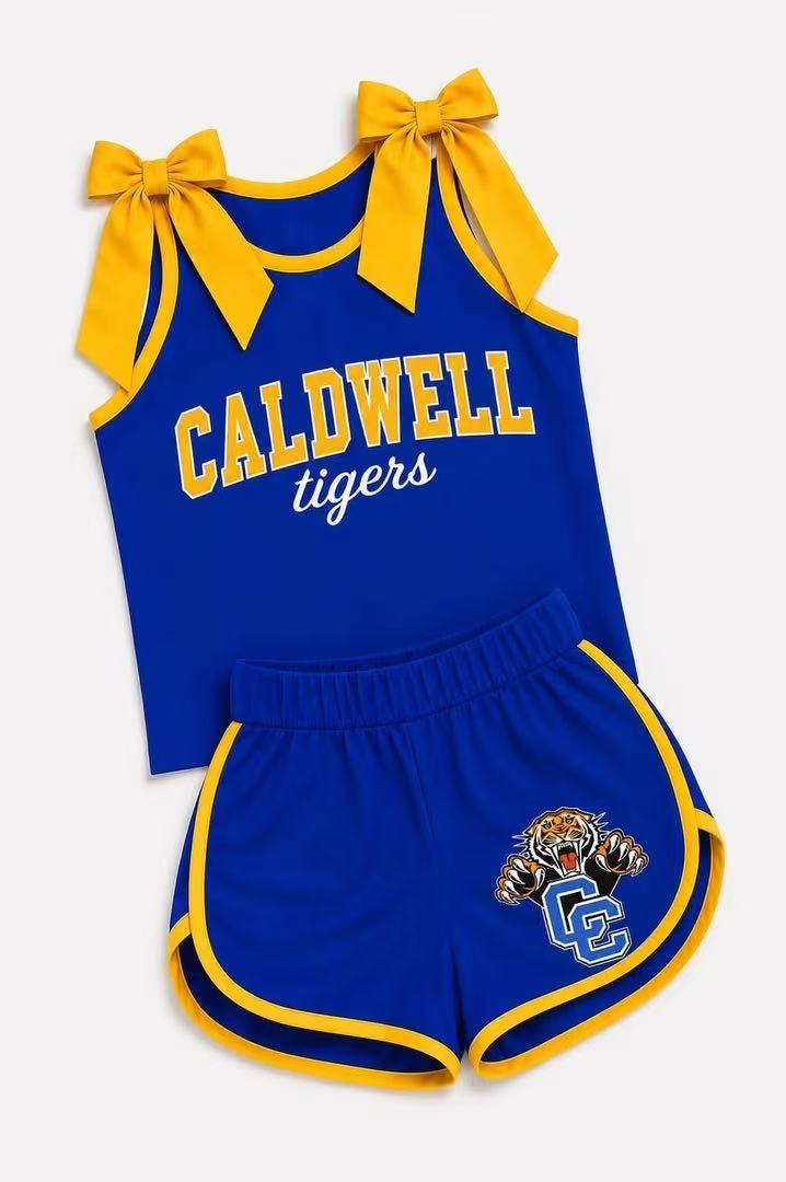 (Custom Design Preorder MOQ 5) Teams Caldwell Top Blue Shorts Mommy and Me Summer Yoga Clothes Set(副本)