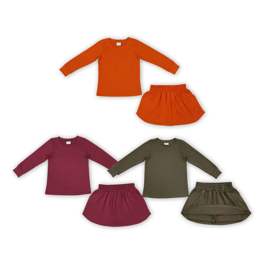 Sibling Kids Girls Cotton Long Sleeve Top with Skirt Outfit