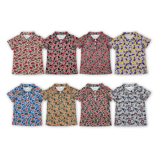 8 Colors Teams Logo Camo Print Boys Short Sleeve Polo Shirts Top Brothers Wear