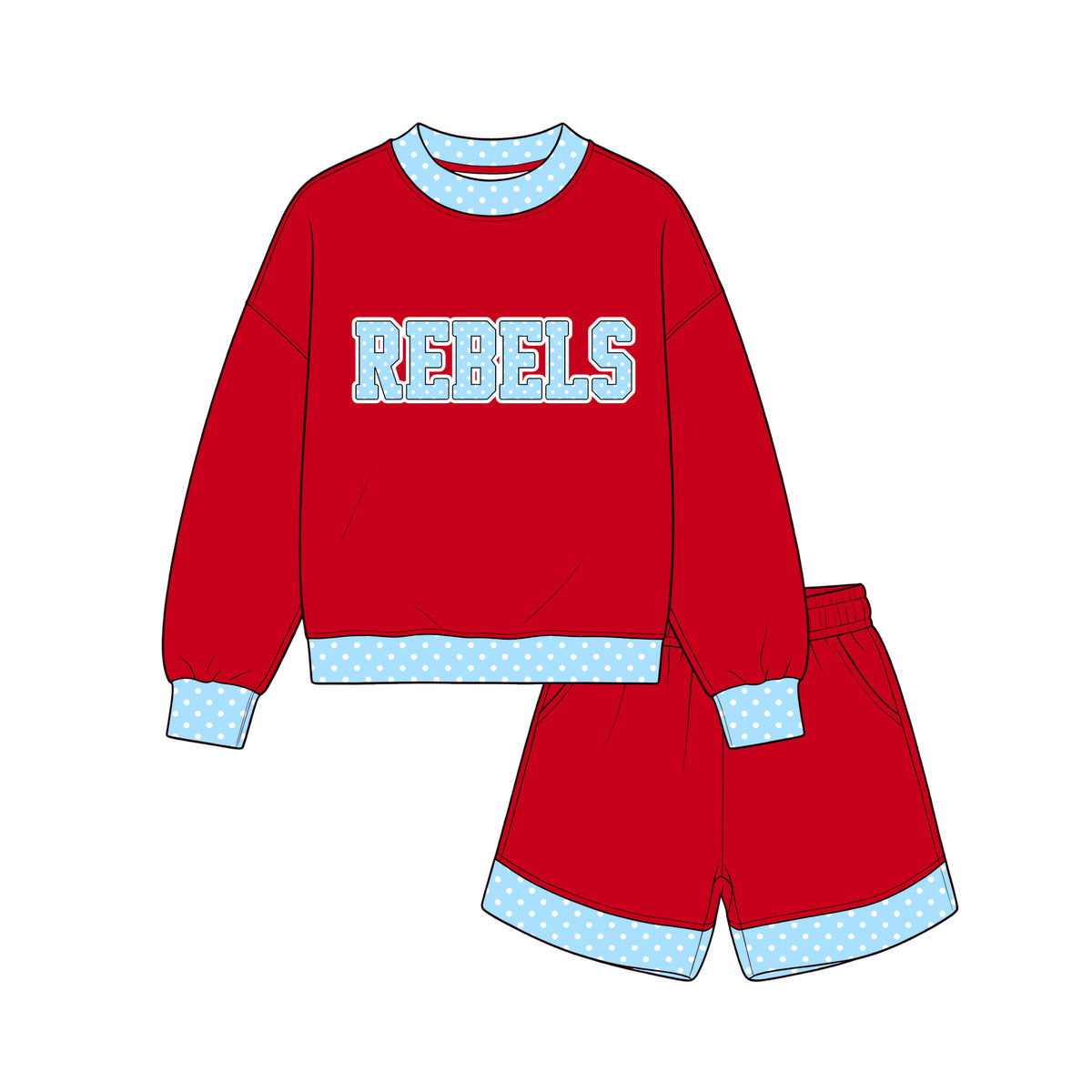 (Custom Design Preorder MOQ 5) Girls Rebels Red Long Sleeve Top with Shorts Set