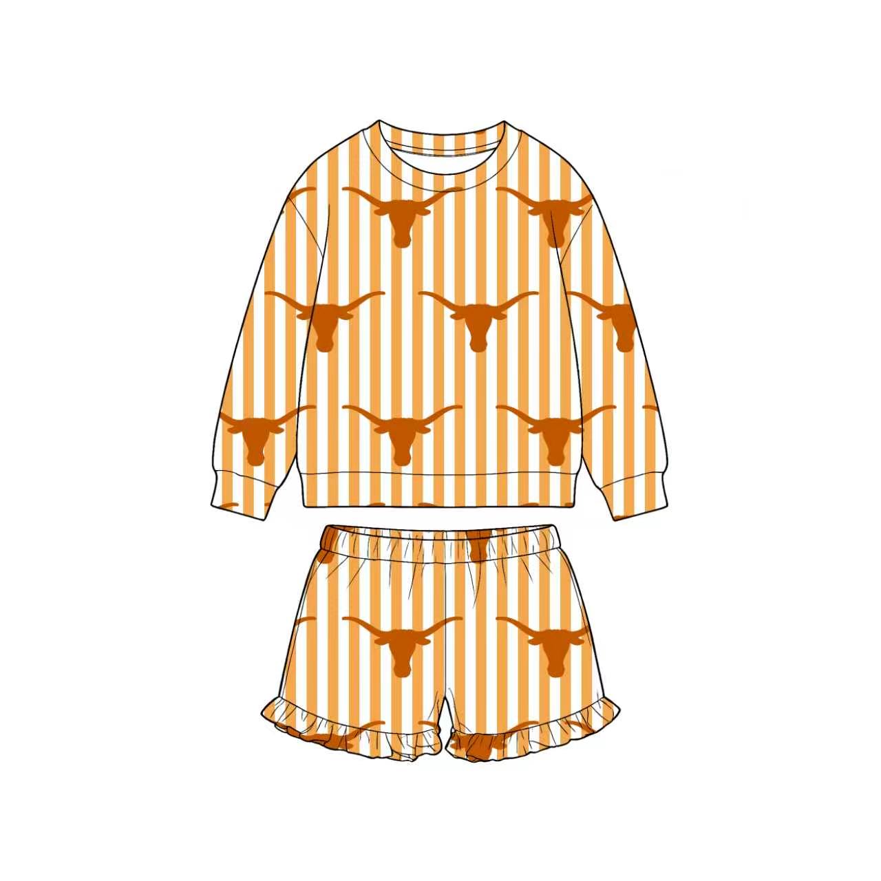 (Custom Design Preorder MOQ 5) Teams Cow Stripes Top Pockets Shorts Kids Clothes Set