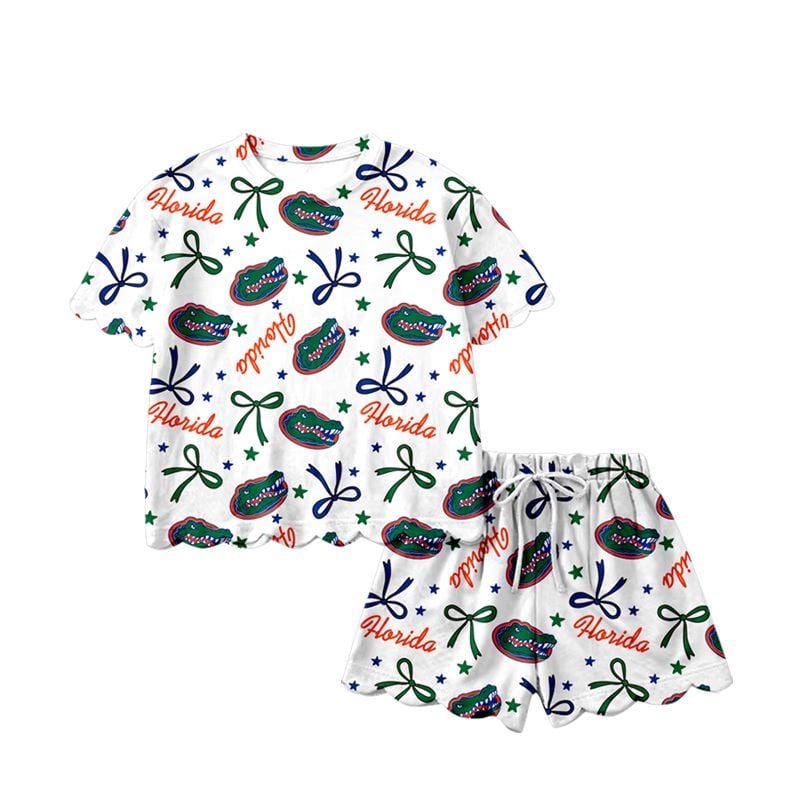 GSSO3249 Preorder Teams Florida Star & Bow Baby Girls Summer Scallop Clothes Set