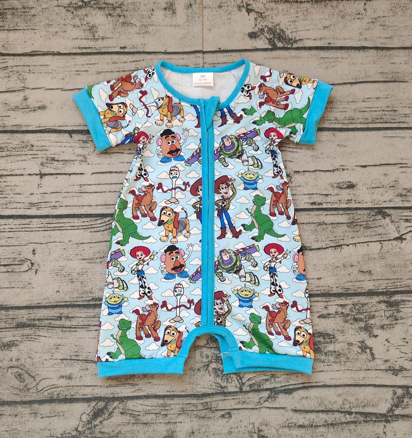 (Custom Design Preorder MOQ 5 ) Cartoon Toy Print Baby Boys Summer Zipper Sleeper Romper