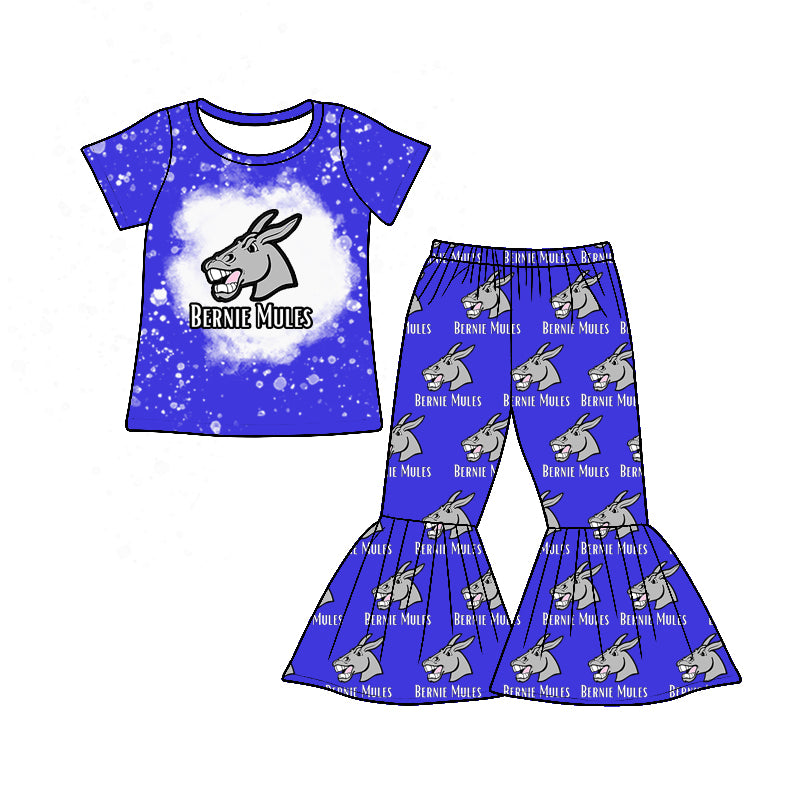 (Custom Design Preorder MOQ 5) Teams Bernie Mules Blue Top Bell Pants Girls Clothes Set