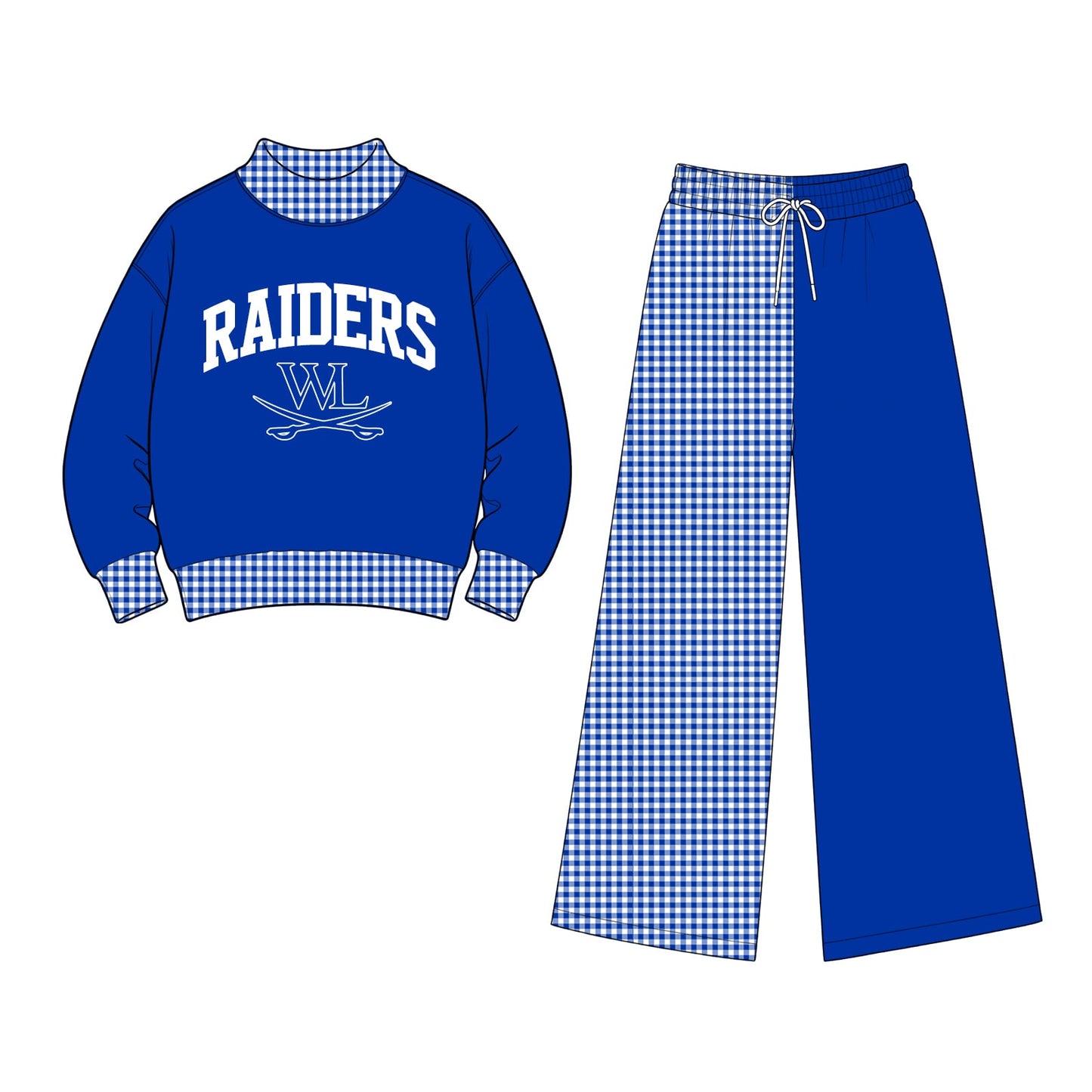 (Custom Design Preorder MOQ 5) Girls Raiders WL Long Sleeve Top & Pants Sport Team Outfit