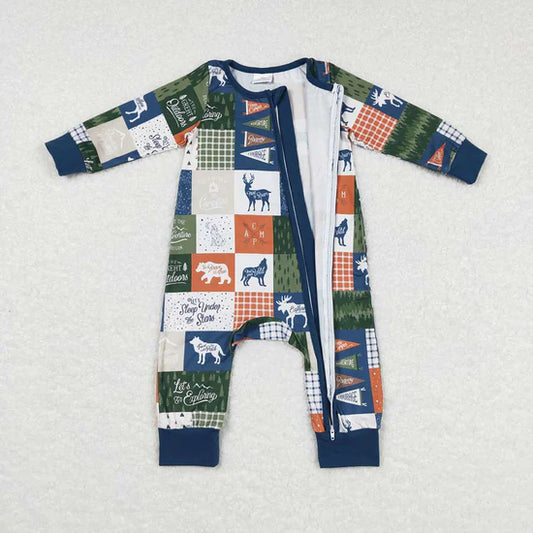 Baby Infant Boys Forest Animal Zip Long Sleeve Rompers