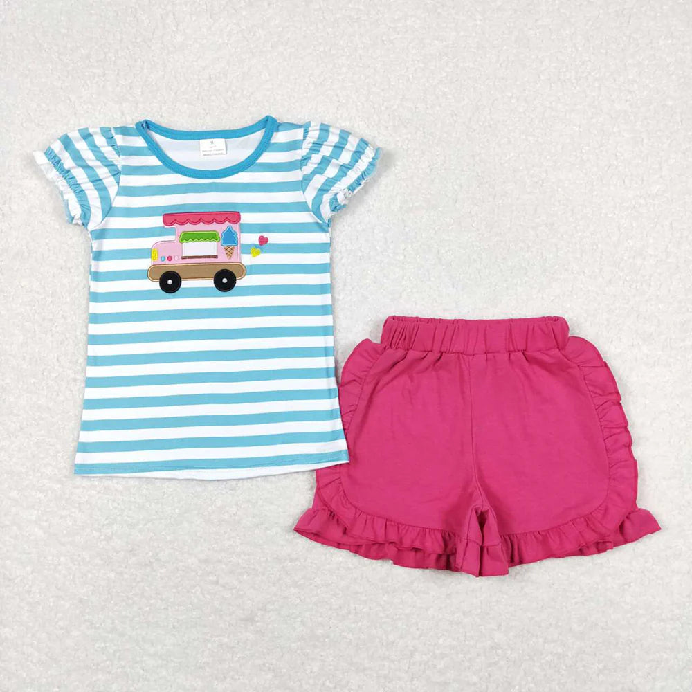Baby Girls Popstick Car Shirt Top Ruffle Shorts Outfit