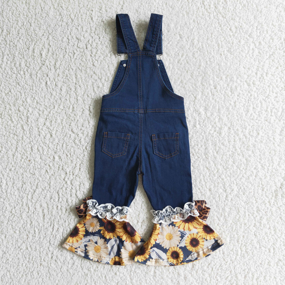 Baby girls suspender denim overall sunflower jumpsuit P0028