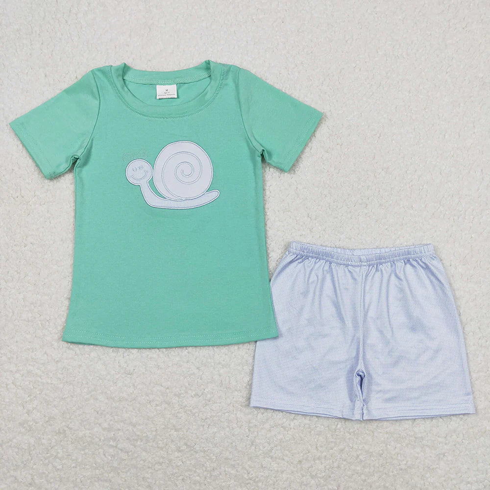 Baby Boys Snail Embroidery Short Sleeve Tee Top Shorts Clothes Sets