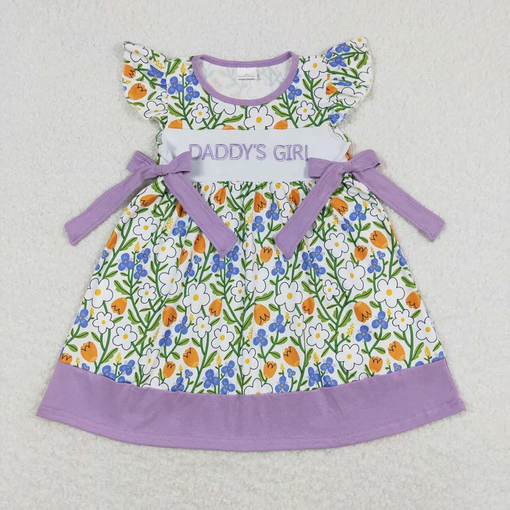 Daddy's Girl Embroidery Purple Flowers Baby Girls Clothes Sisters Wear