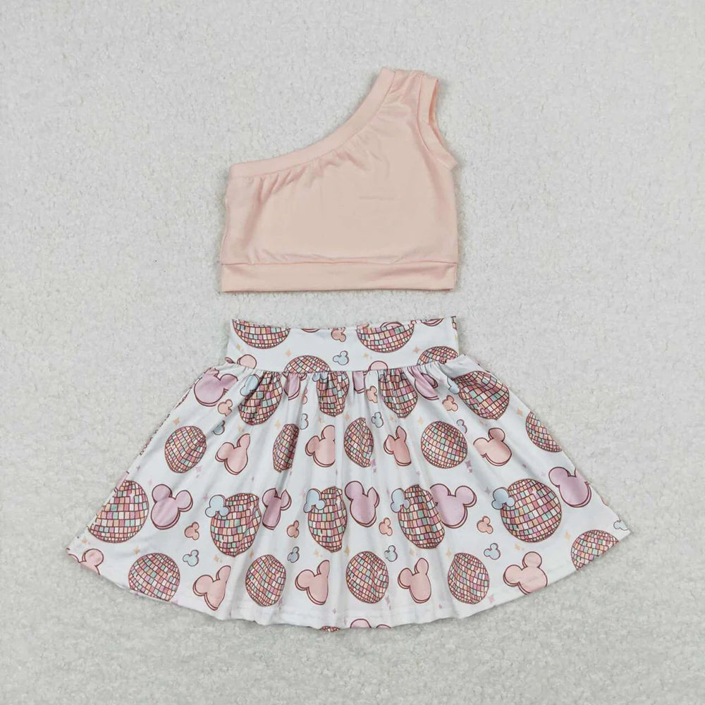 Baby Girls One Shoulder Top Disco Mouse Skirts Clothes Sets