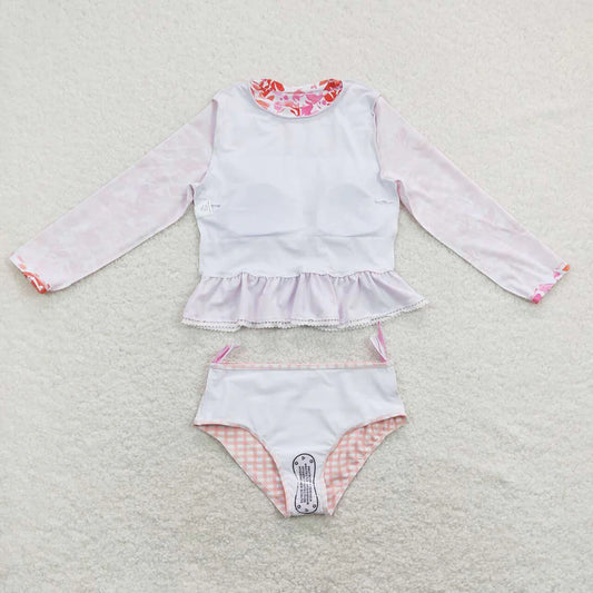 Baby Girls Orarnge Flowers Long Sleeve Top Bummies 2pcs Swimsuits