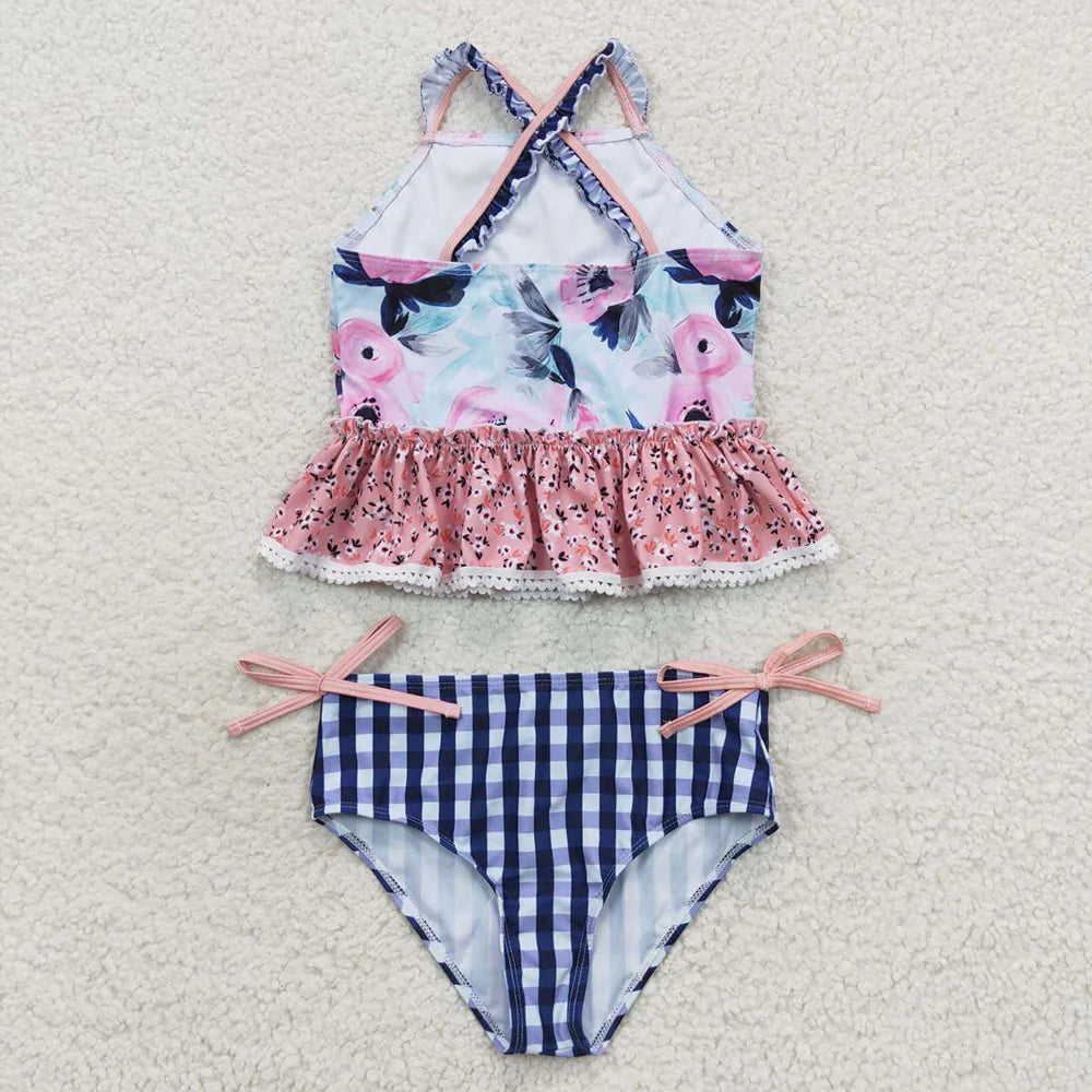 Baby Girls Blue Flowers Top Floral 2 pieces Swimsuits