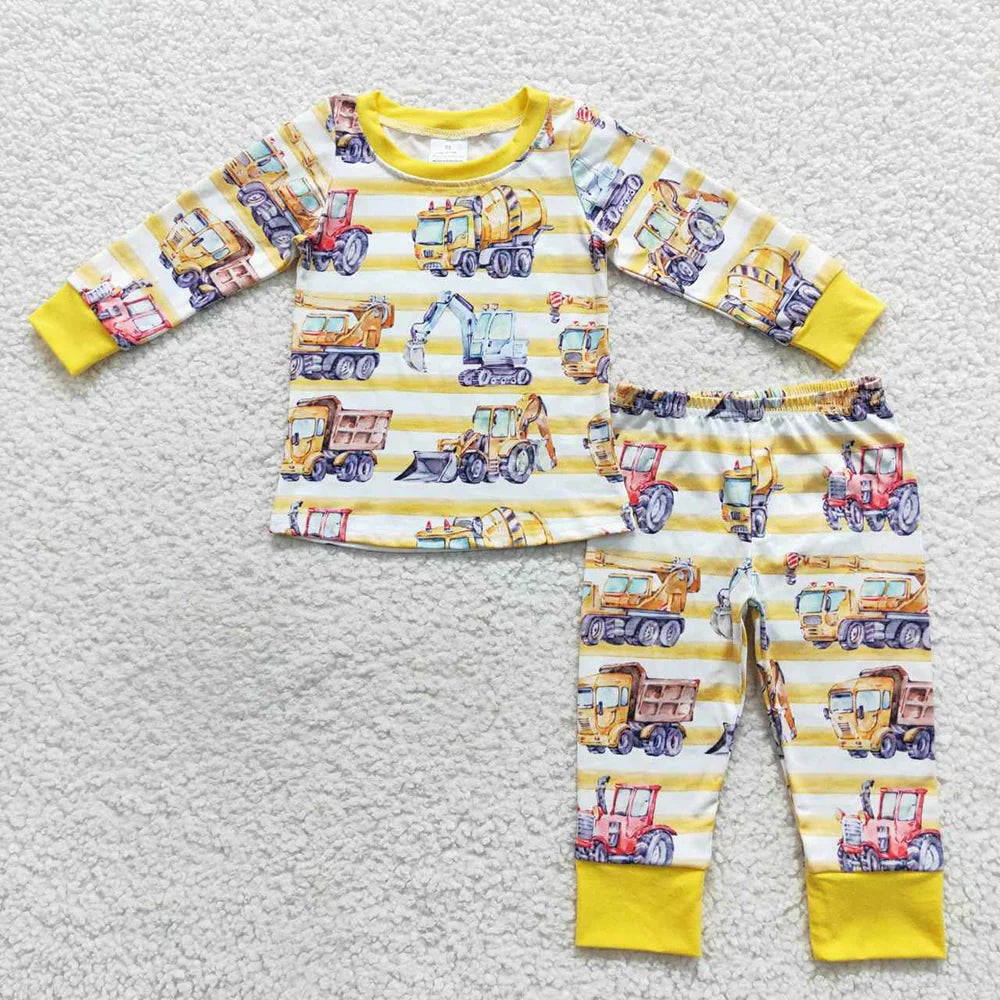 Baby Boys Constrcution Striped Long Sleeve Pajama Set