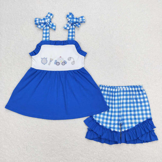 Baby Girls Police Blue Sibling Designs Rompers Outfits Clothes Set