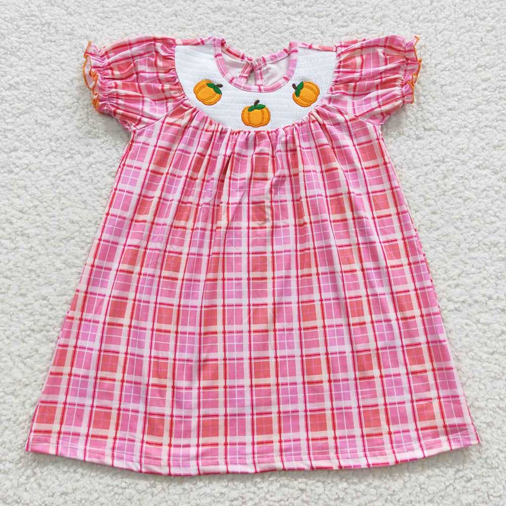 Baby Girls Pink Smocked Pumpkin Pink Plaid Dress