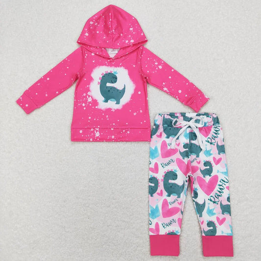 Sibling Baby Girls Heart Dinosaur Hoodie Outfit Dress and Romper