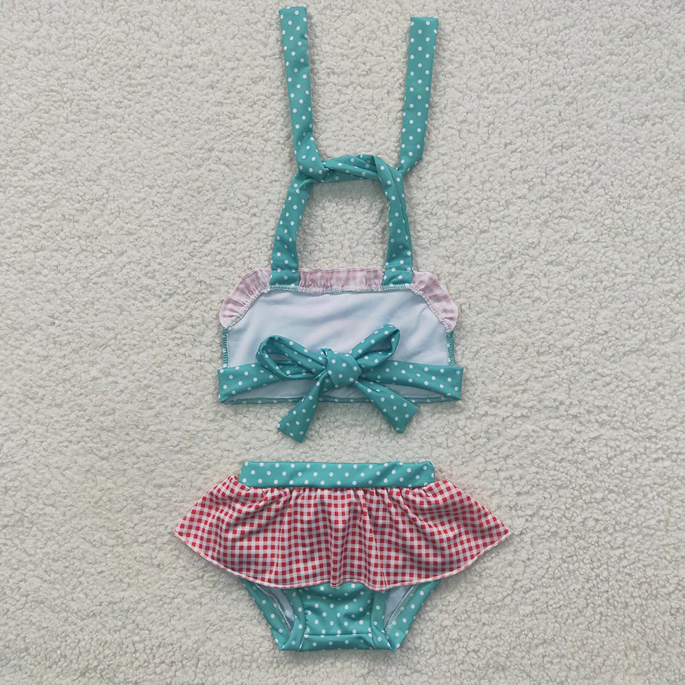 Baby Girls Princess Green Tie Back Tow Pieces Swimsuits