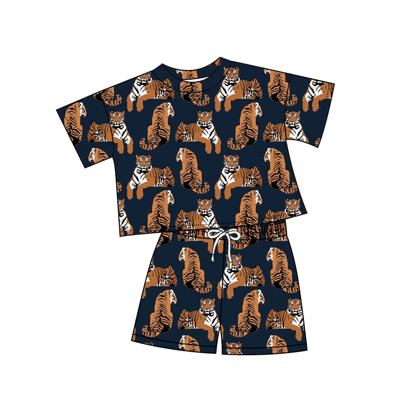 (Custom Design Preorder MOQ 5) Adult Women Tigers Black Print Summer Clothes Sets