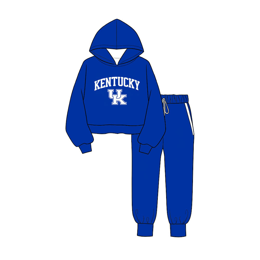 (Custom Design Preorder MOQ 5 )Boys Kemtucky Roral Blue Hoodie Top with Jogger Sport Team Outfit