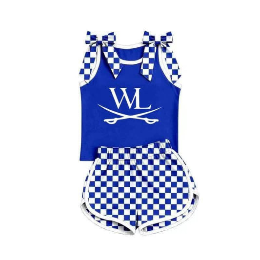 (Custom Design Preorder MOQ 5) Sport Teams WL Blue Checked Shorts Outfit