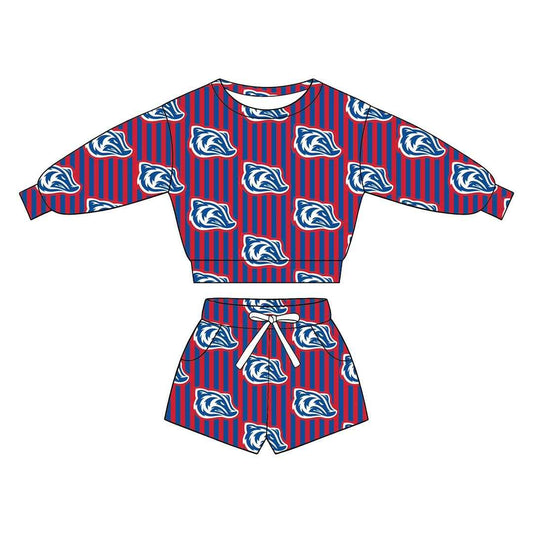 (Custom Design Preorder MOQ 5) Teams Arkadelphia Badgers Stripes Long Sleeve Top Pockets Shorts Mommy and Me Outfits