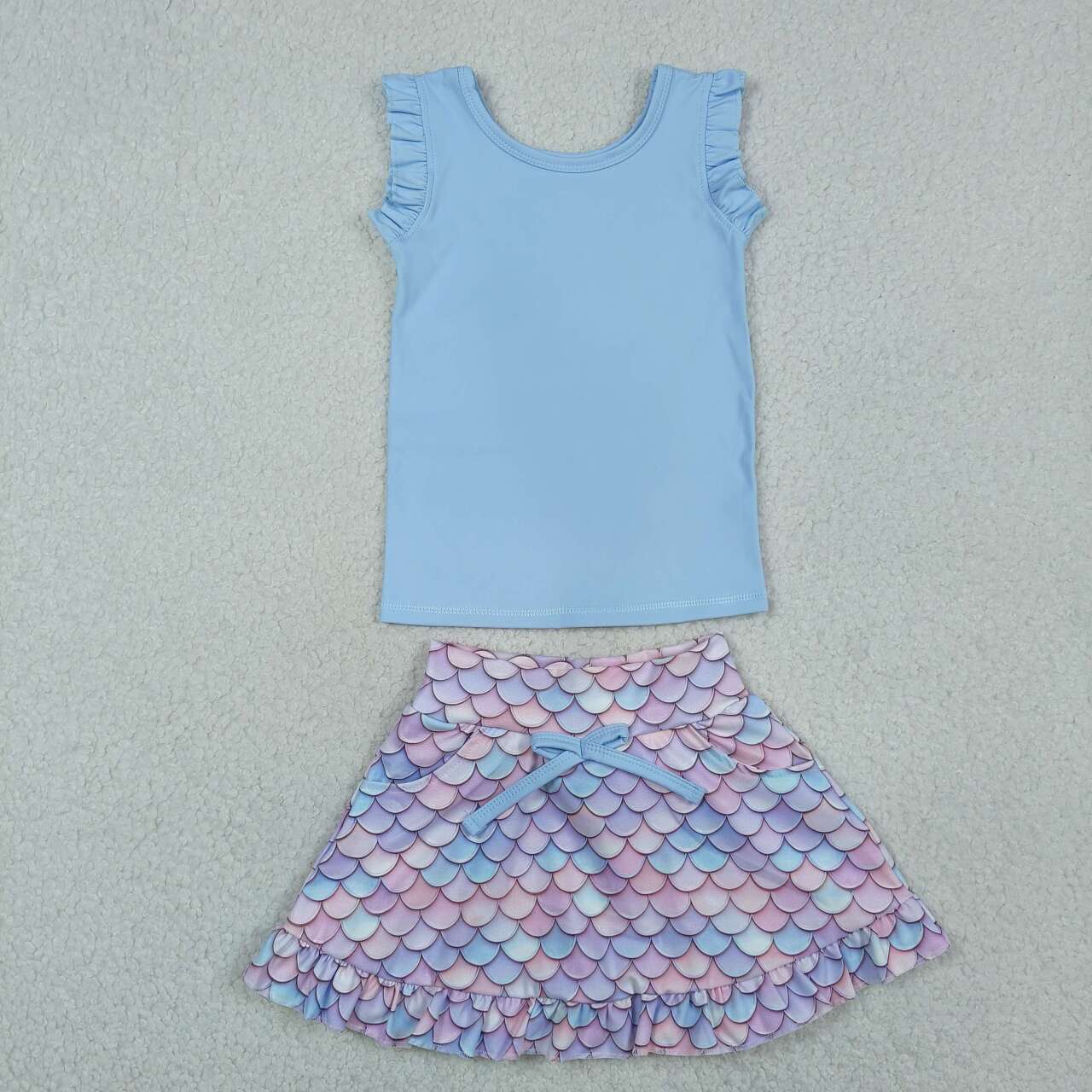 Baby Girls Blue Vest Colorful Scales Skirt Short Yoga Active Outfits