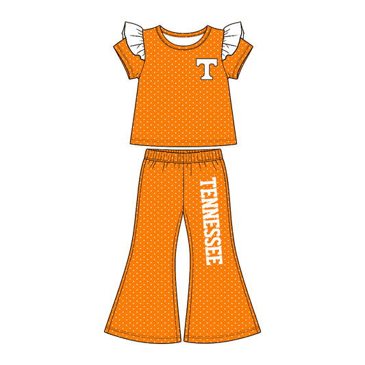 (Custom Design Preorder MOQ 5) Teams Tennessee Dots Top Bell Pants Girls Clothes Set