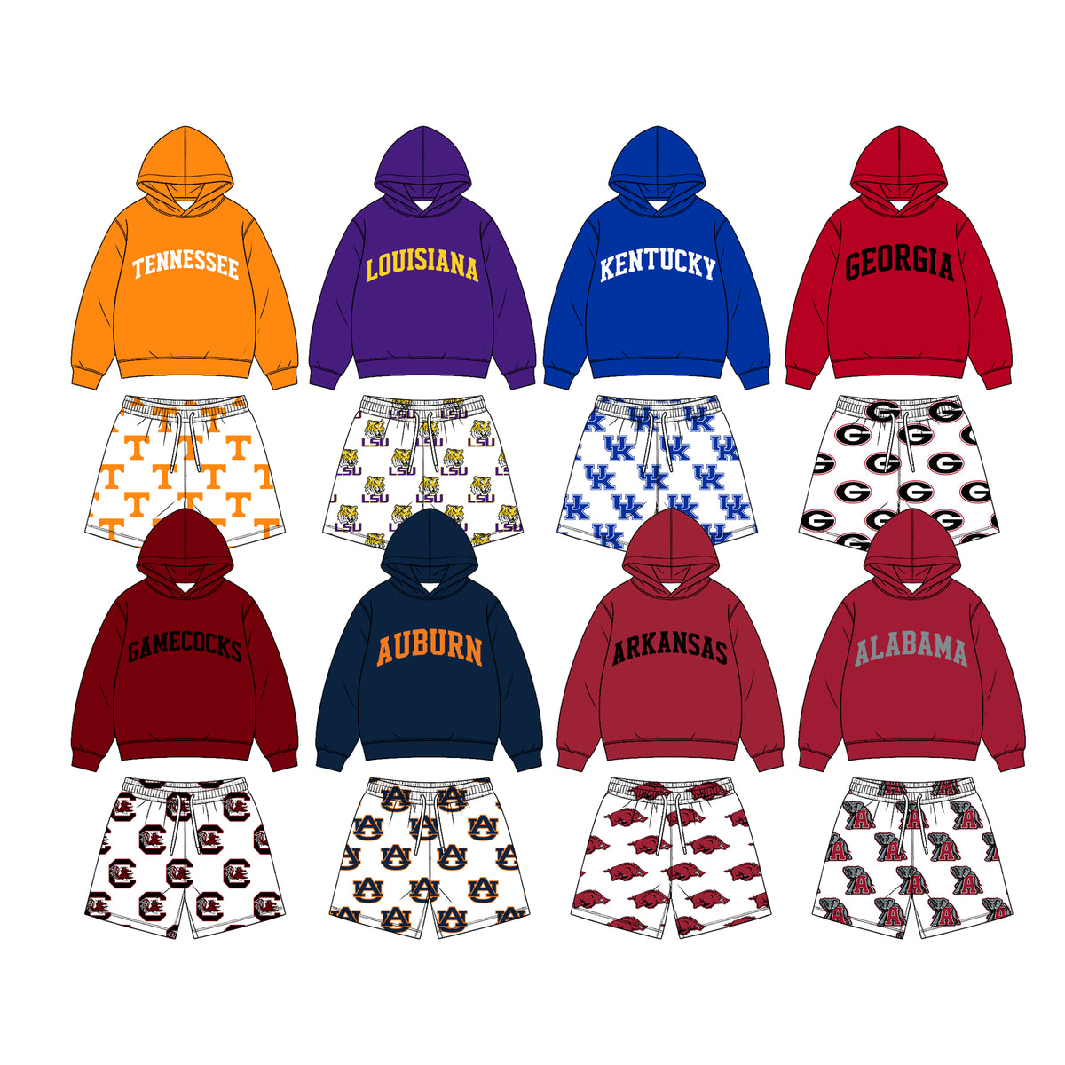 (Custom Design Preorder MOQ 5 Each)Teams Logo Hoodie Top Pockets Shorts Boys Clothes Set Brothers Wear