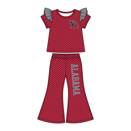 (Custom Design Preorder MOQ 5) Teams ALABAMA Dots Top Bell Pants Girls Clothes Set