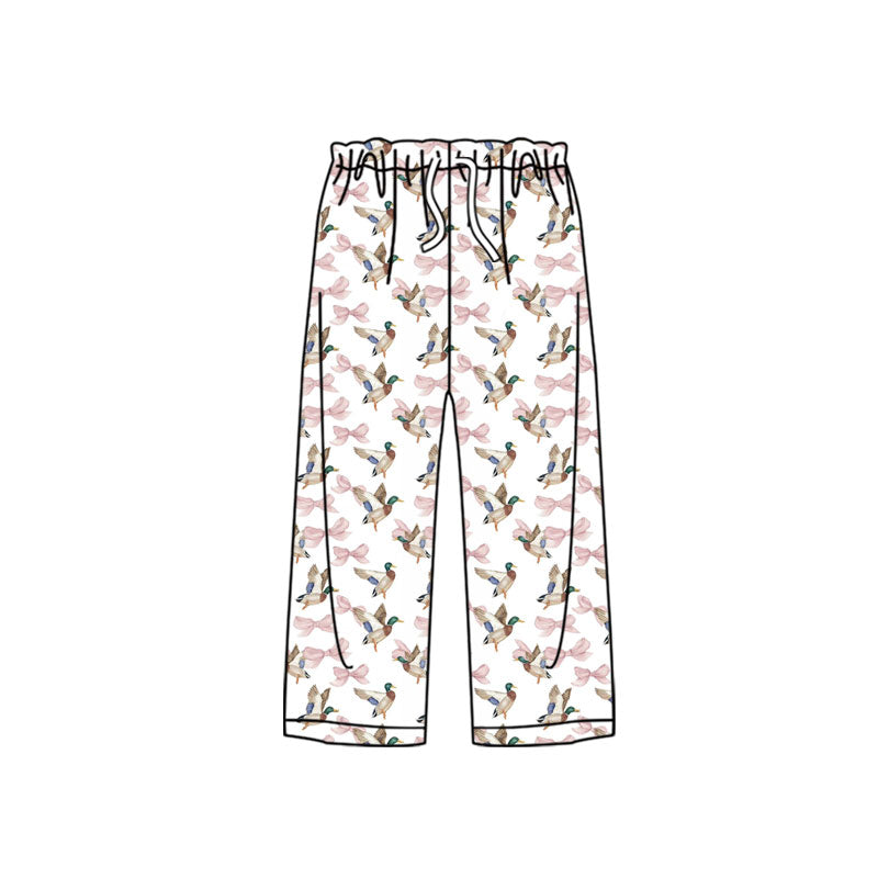 (Custom Design Preorder MOQ 5 Each ) Mallard Duck Bows Print Girls & Adult Bottom Pajamas Pants