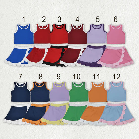 Sibling Baby Girls Sleeveless Vests Top Scallop Skirt Short Yoga Active Clothes Set