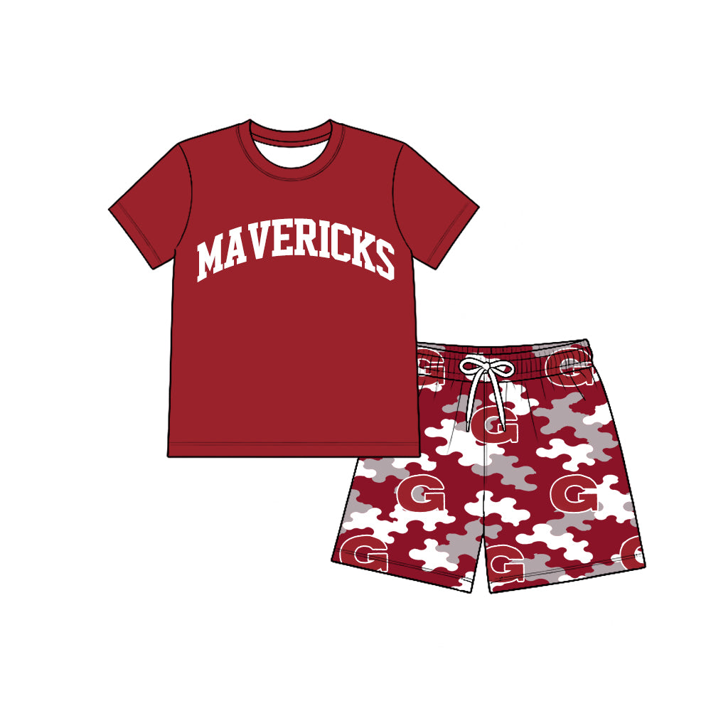 (Custom Design Preorder MOQ 5) Teams Mavericks Wine Top Camo Shorts Boys Summer Clothes Set